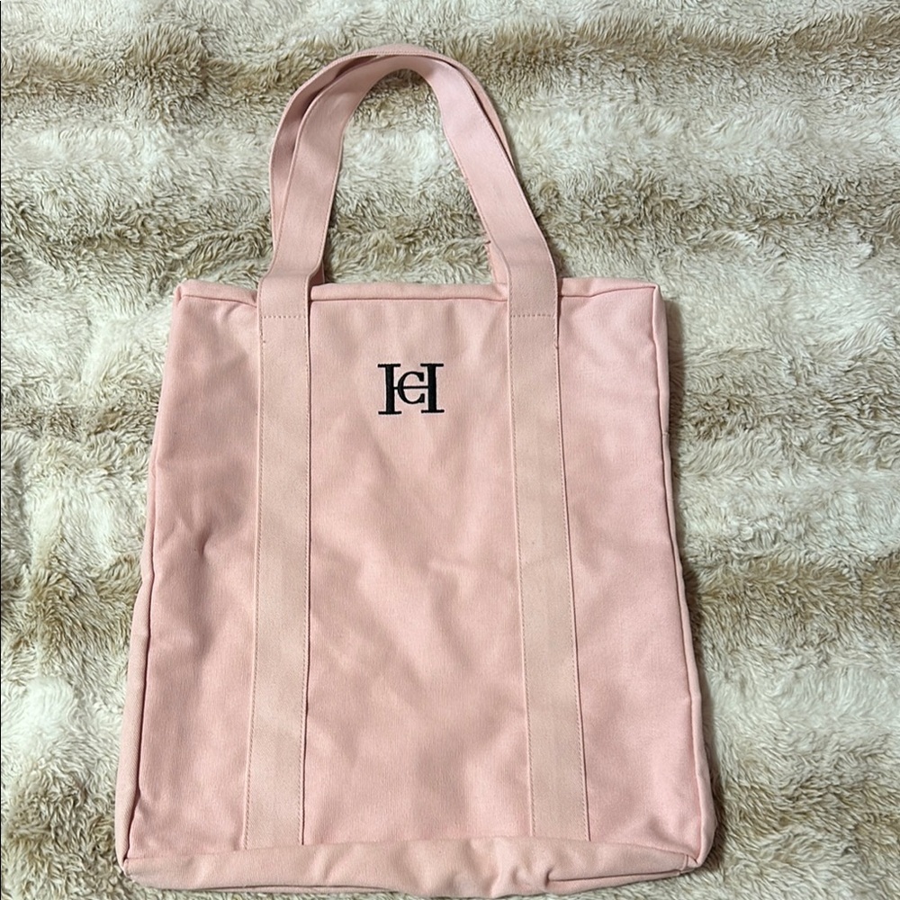 Carolina Herrera Pink Textured Tote Bag with Logo